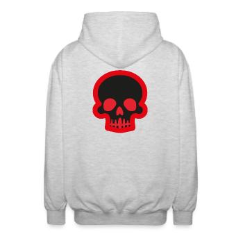 Schwarzer Schädel mit rotem Umriss - Unisex Kapuzenjacke - Hellgrau meliert - Hinten - AI Model Male 185 light (185cm)