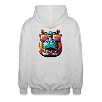 Hippopotamus - Unisex Hooded Jacket - light heather grey - Back - AI Model Male 185 light (185cm)
