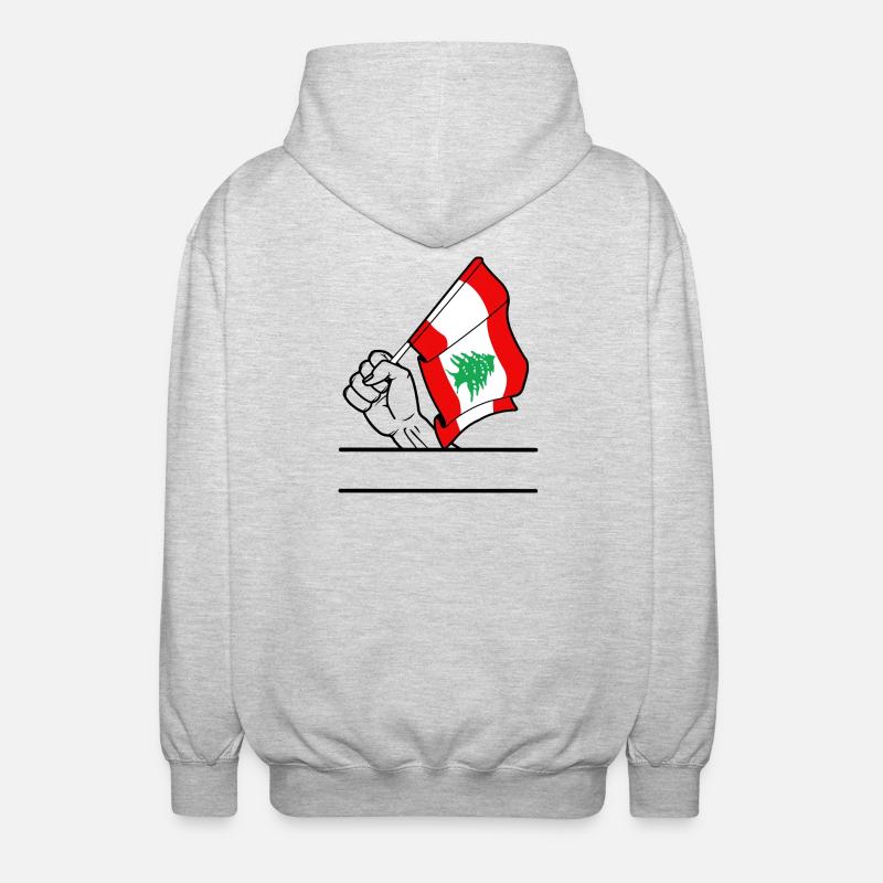 Flagge Libanon transparenter Fausttextraum - Unisex Kapuzenjacke - Hellgrau meliert