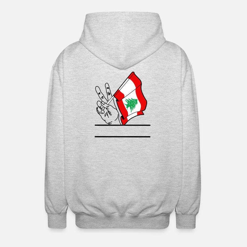Flagge Libanon transparentes Peace-Zeichen Textfeld - Unisex Kapuzenjacke - Hellgrau meliert