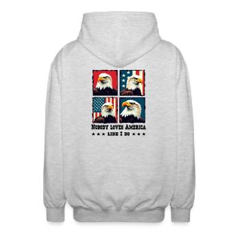 Bald eagle - Unisex Hooded Jacket - light heather grey - Back - AI Model Male 185 light (185cm)