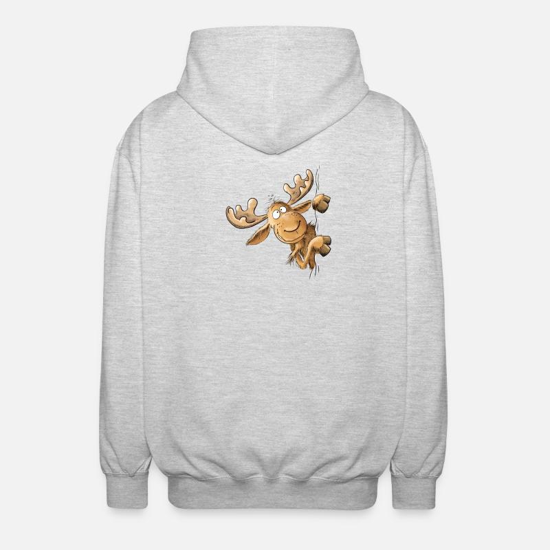 Drolliger Elch Tiermotiv Skandinavien Elche - Unisex Kapuzenjacke - Hellgrau meliert