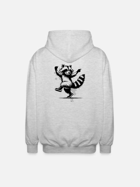Tanzender Waschbär im Stencil-Stil - Unisex Kapuzenjacke - Hellgrau meliert