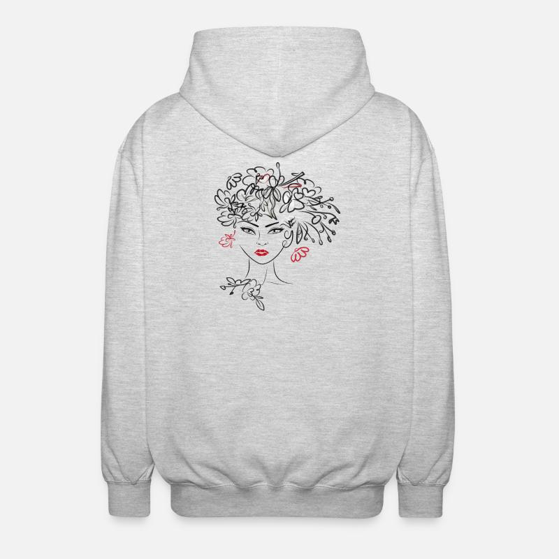 Frauenkopf mit Blüten - Unisex Kapuzenjacke - Hellgrau meliert