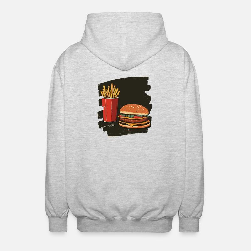 Burger und Fritten Retro - Unisex Kapuzenjacke - Hellgrau meliert