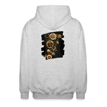 Steampunk Uhrwerk - Unisex Kapuzenjacke - Hellgrau meliert - Hinten - AI Model Male 185 light (185cm)