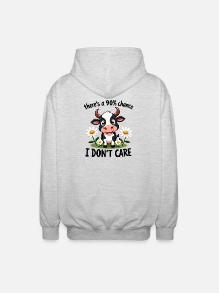 Funny Cow Quote– There’s a 90% Chance I Don’t Care - Unisex Hooded Jacket - light heather grey