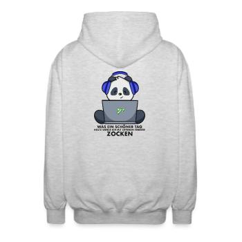 Zockender Panda - Gamer Teenie - Unisex Kapuzenjacke - Hellgrau meliert - Hinten - AI Model Male 185 light (185cm)