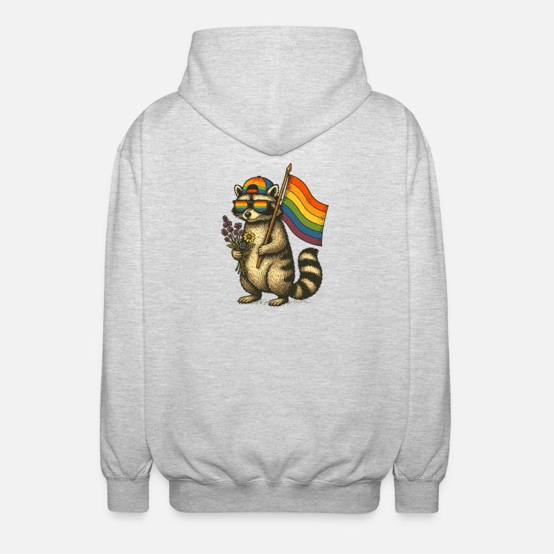 Waschbär Pride mit Regenbogenflagge - Unisex Kapuzenjacke - Hellgrau meliert