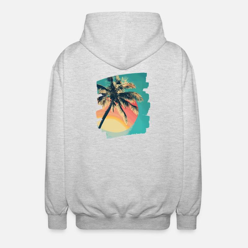 Palm Tree Sunset Summer Sun - Unisex Hooded Jacket - light heather grey
