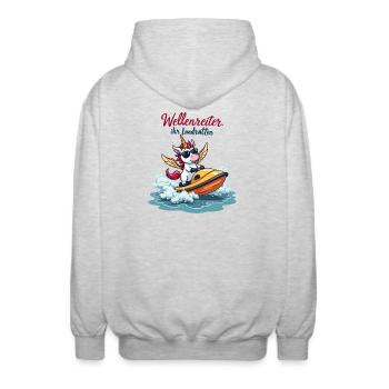 Wellenreiter-Einhorn - Unisex Kapuzenjacke - Hellgrau meliert - Hinten - AI Model Male 185 light (185cm)