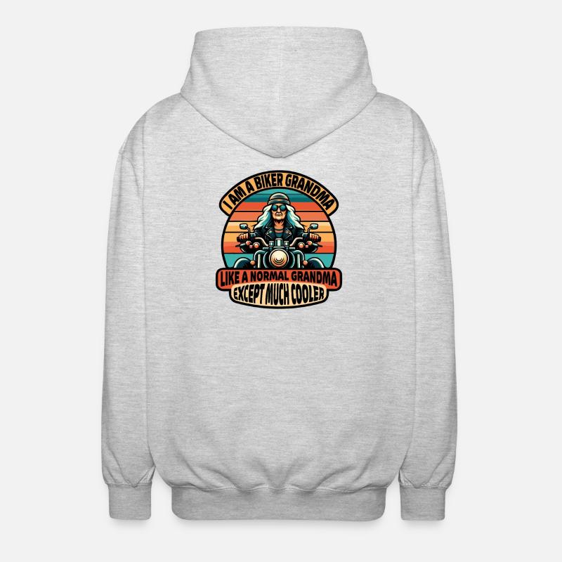 Biker-Oma mit cooler Attitüde - Unisex Kapuzenjacke - Hellgrau meliert