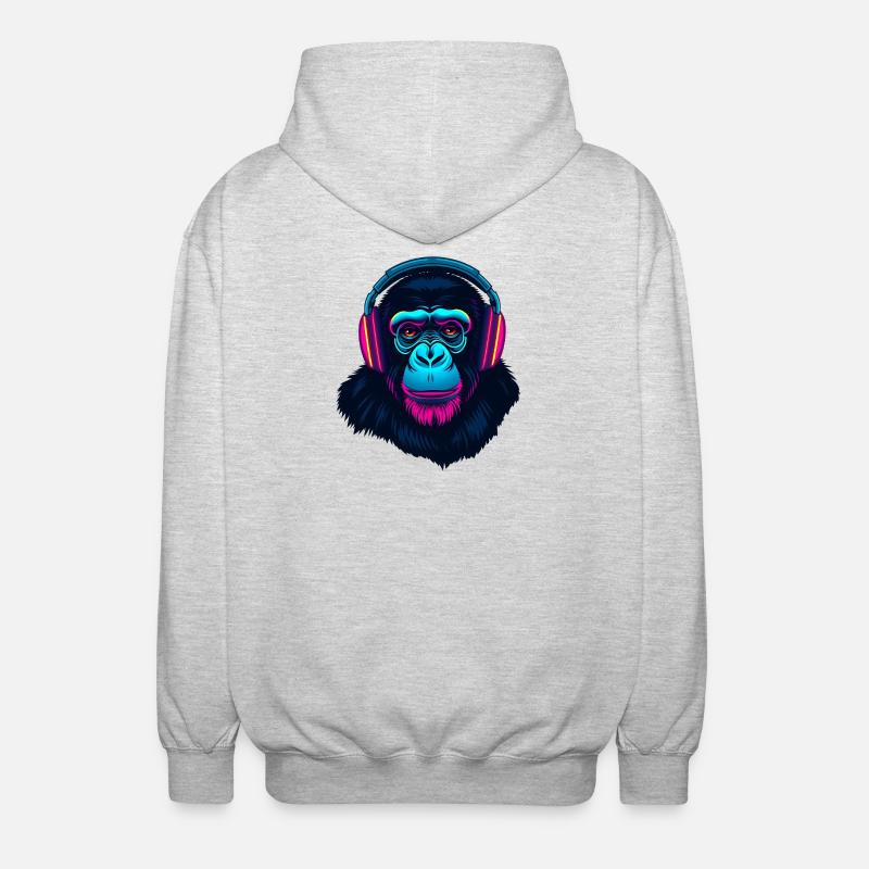 Affe als DJ - Unisex Kapuzenjacke - Hellgrau meliert