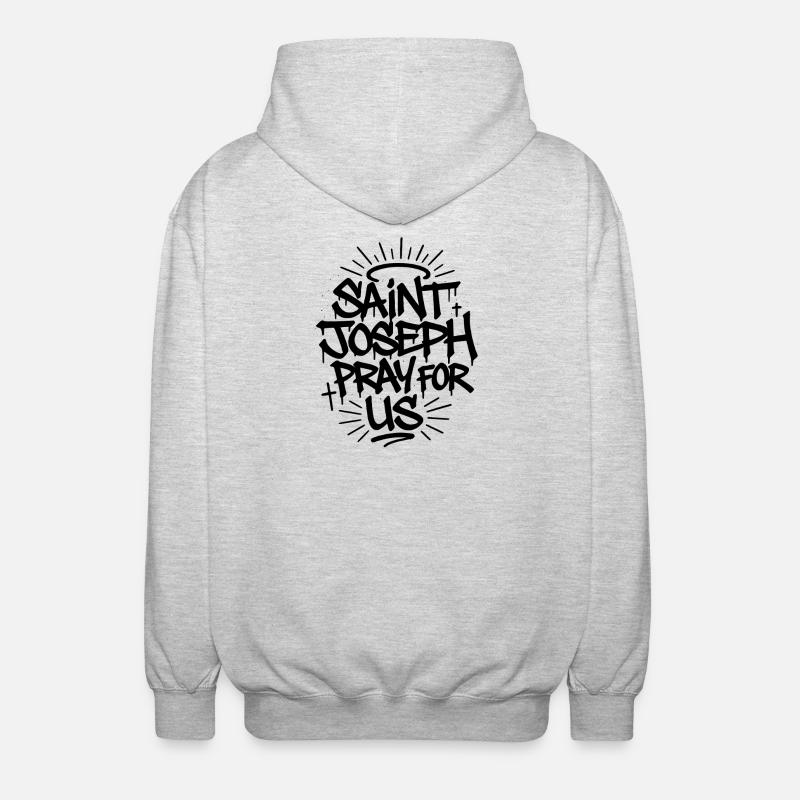 Saint Joseph Graffiti Art – Mutiges Glaubensdesign - Unisex Kapuzenjacke - Hellgrau meliert