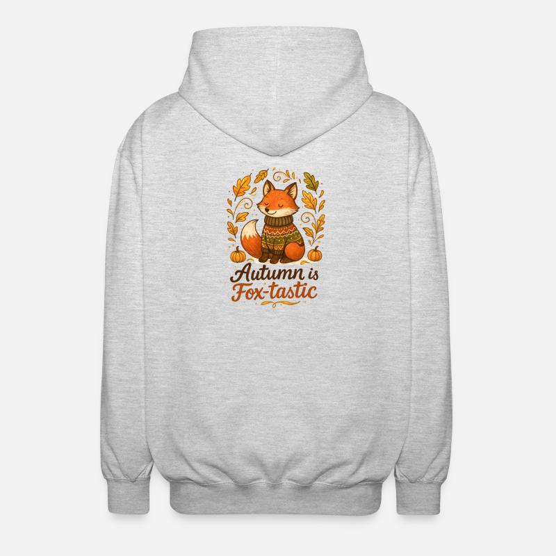 Renard automnal avec pull et citrouilles - Veste à capuche unisexe - gris clair chiné