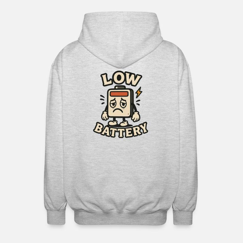 Dead and tired battery – Low Battery - Unisex Hooded Jacket - light heather grey