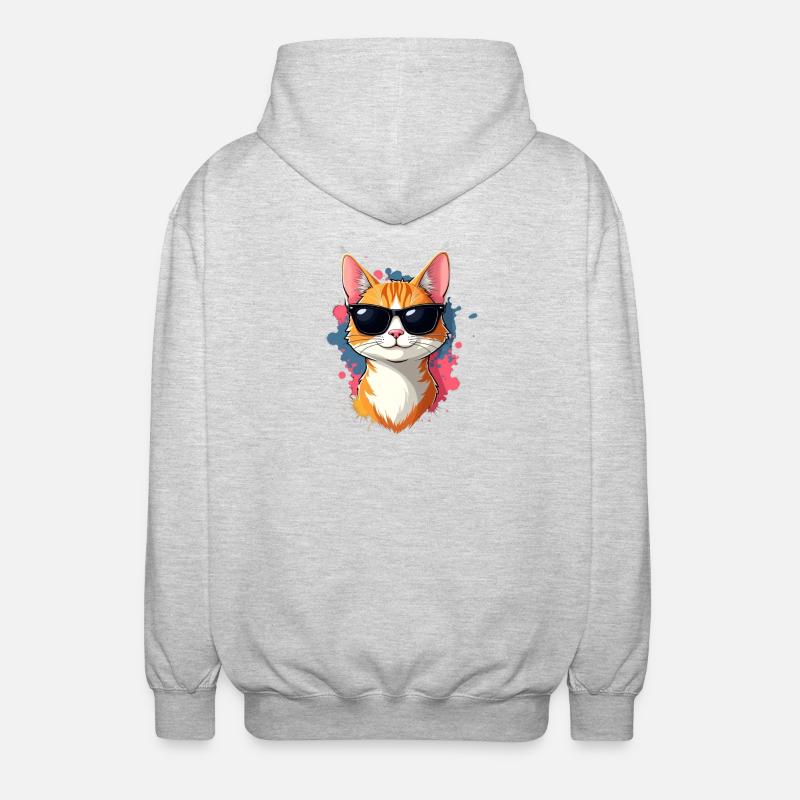 Cooler Katzenkopf mit Sonnenbrille - Unisex Kapuzenjacke - Hellgrau meliert