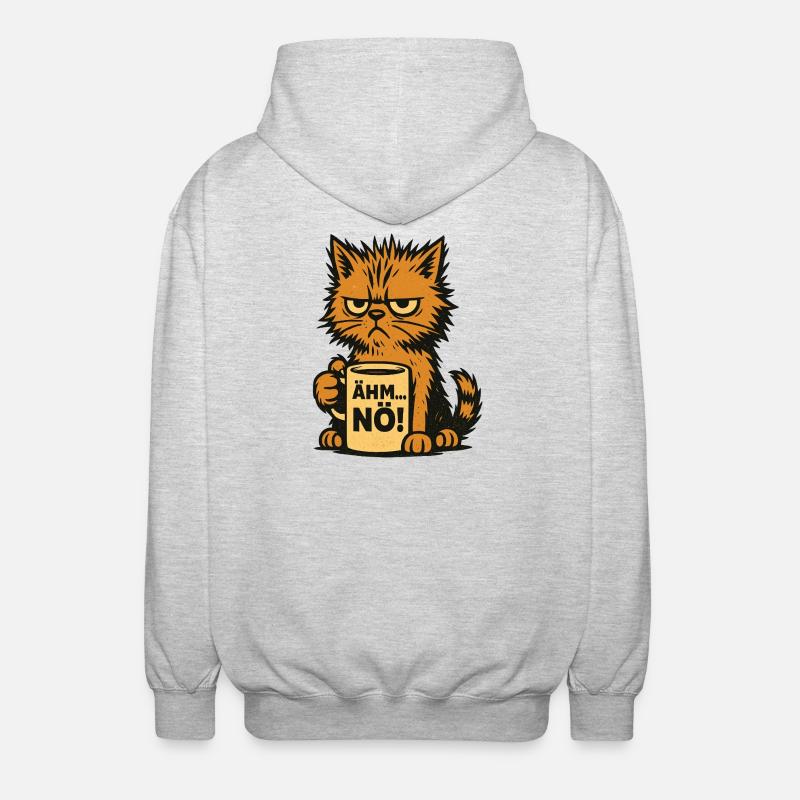 Kaffeetasse – Ähm, Nö - Katzendesign - Unisex Kapuzenjacke - Hellgrau meliert