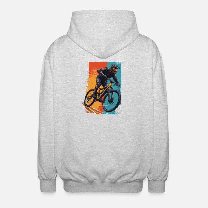 Dynamischer Mountainbiker im Action-Design - Unisex Kapuzenjacke - Hellgrau meliert