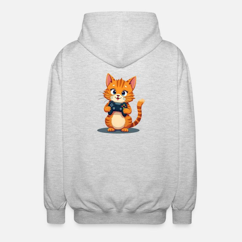 Kitten with game controller - Unisex Hooded Jacket - light heather grey
