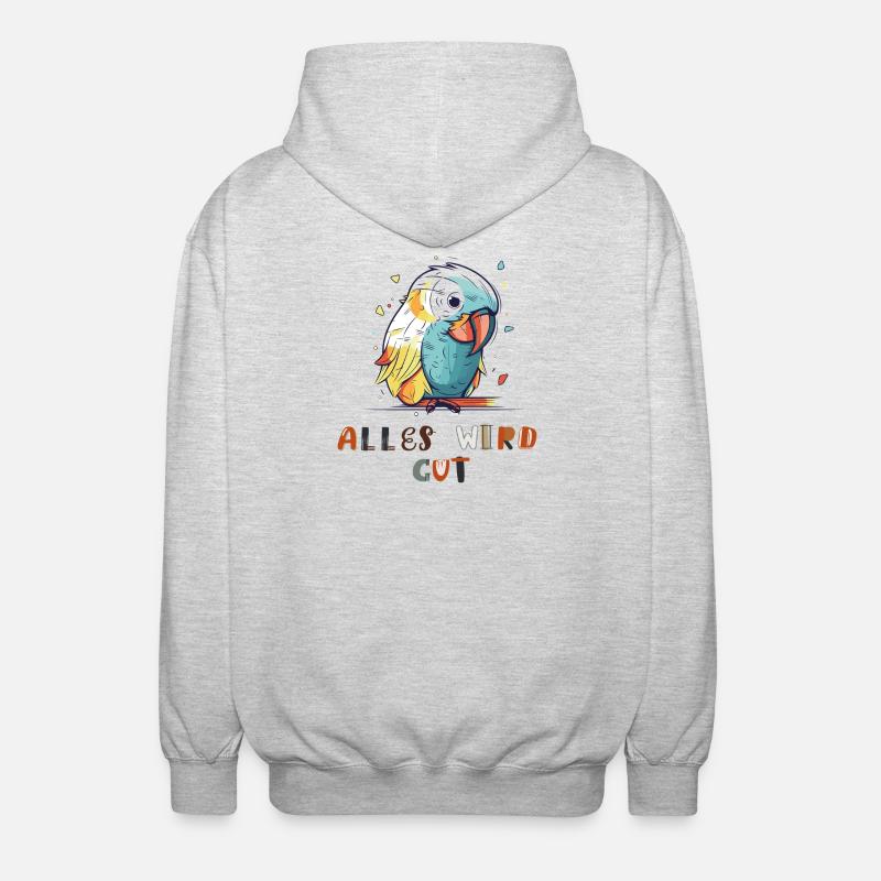 Bunter Papagei, alles wird gut - Unisex Kapuzenjacke - Hellgrau meliert