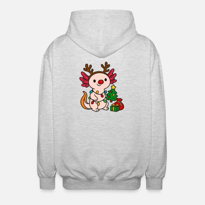 Weihnachts Axolotl mit Lichterkette - Unisex Kapuzenjacke - Hellgrau meliert
