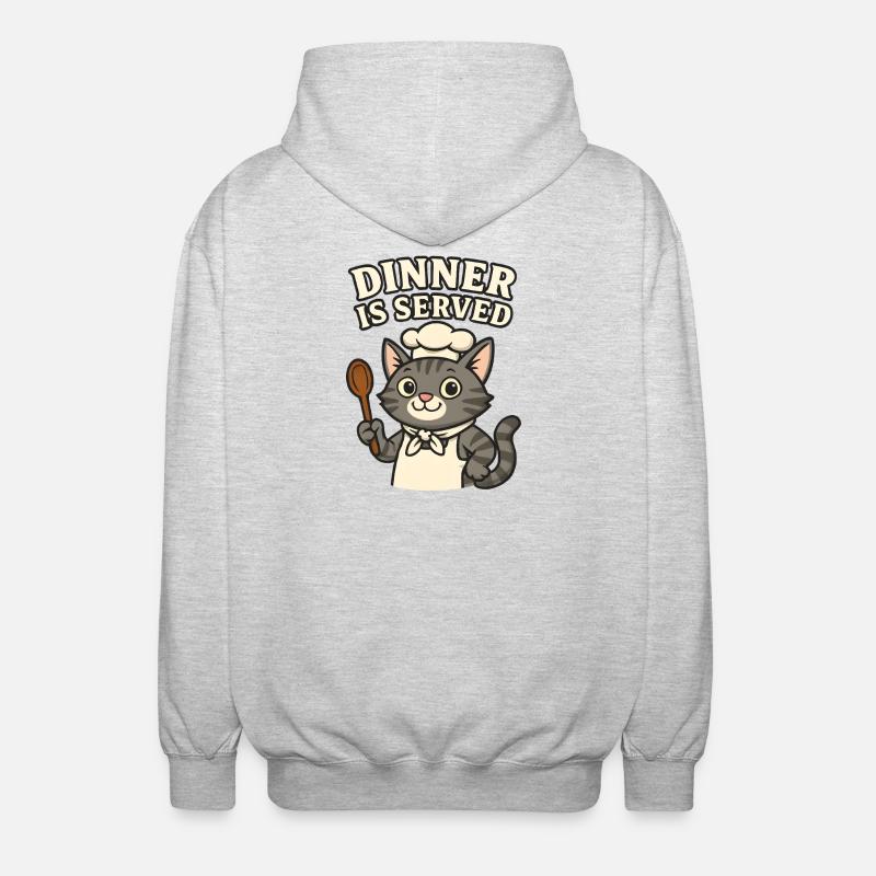  Koch-Katze – Dinner is Served - Unisex Kapuzenjacke - Hellgrau meliert