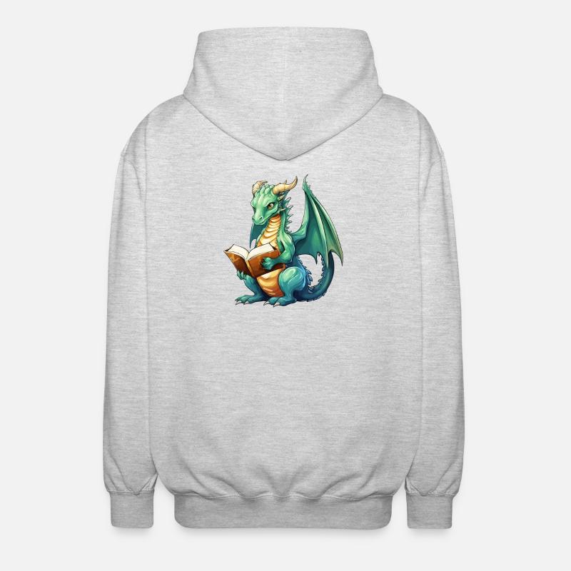 Fantasy-Lese-Drache mit Buch - Unisex Kapuzenjacke - Hellgrau meliert
