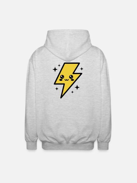 Kawaii lightning bolt with expressive face - Unisex Hooded Jacket - light heather grey