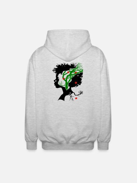 Abstract tree with flowers - Unisex Hooded Jacket - light heather grey