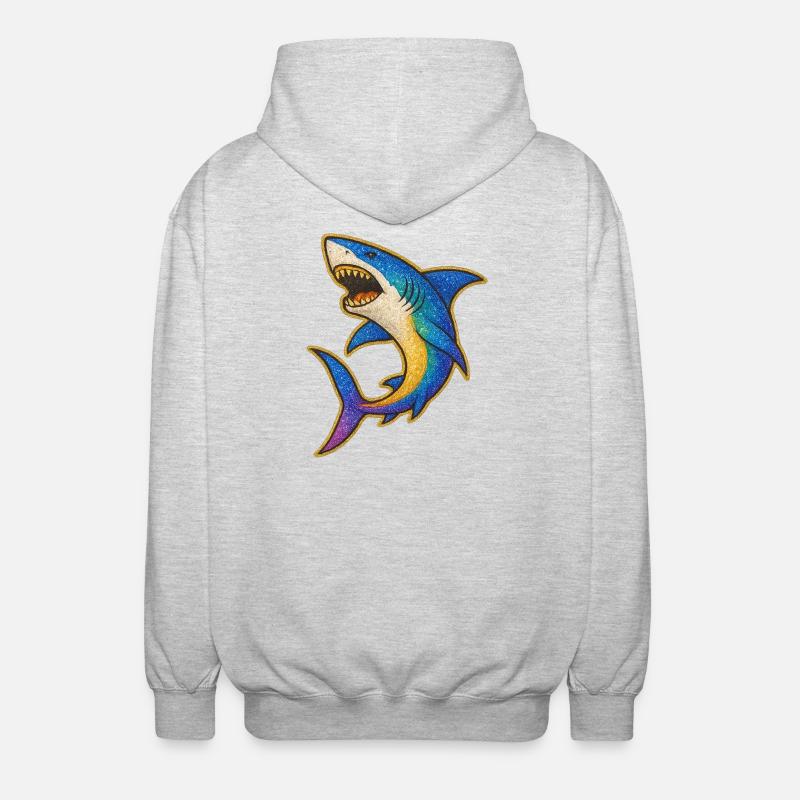 Requin | Requin arc-en-ciel Patch Art - Veste à capuche unisexe - gris clair chiné