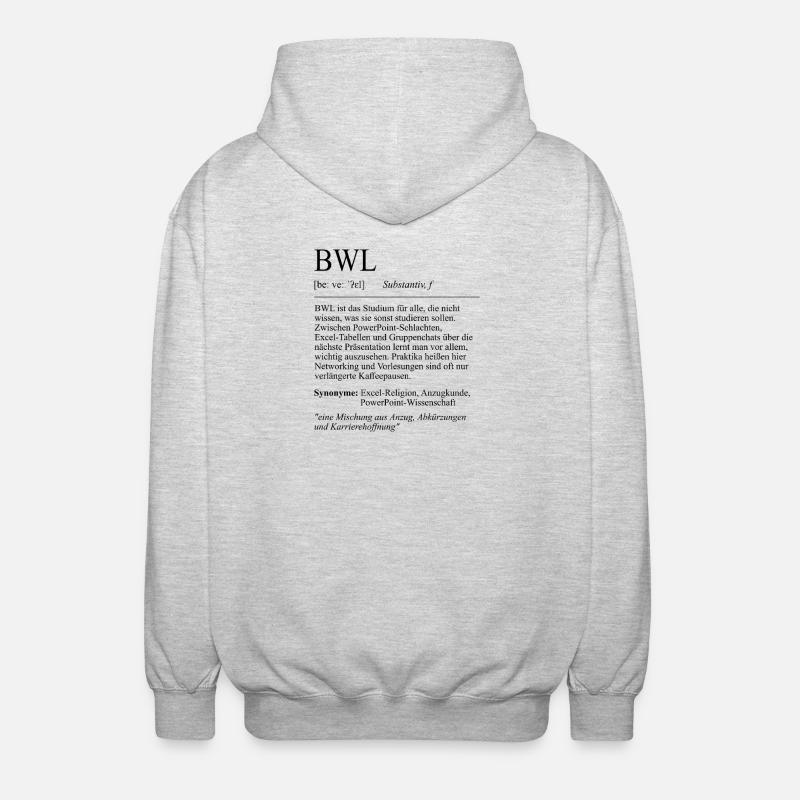 Unispruch "BWL" Student Geschenk, Studenten - Unisex Kapuzenjacke - Hellgrau meliert