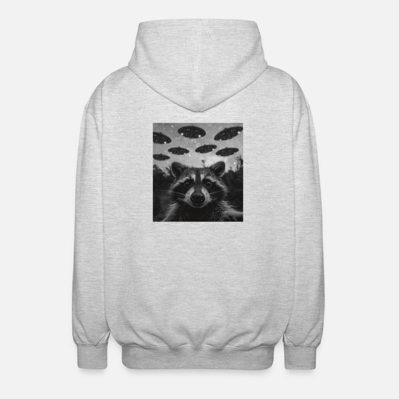 Waschbär Selfie mit Alien UFO - Unisex Kapuzenjacke - Hellgrau meliert