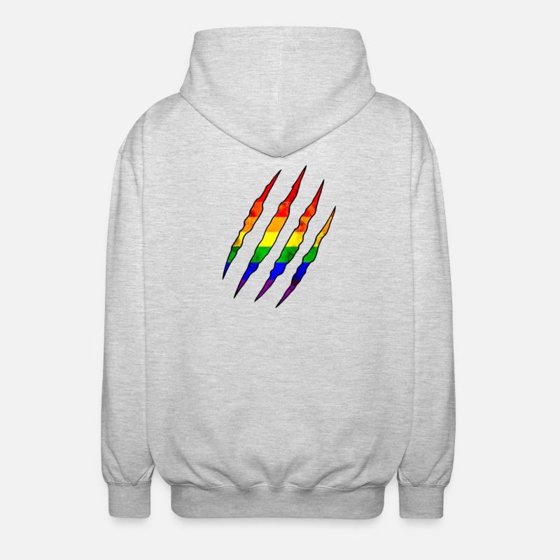 Pride Kralle Regenbogen Statement Kratzspur  - Unisex Kapuzenjacke - Hellgrau meliert