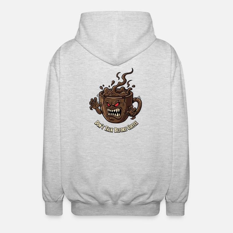 Angry coffee cup before coffee - Unisex Hooded Jacket - light heather grey