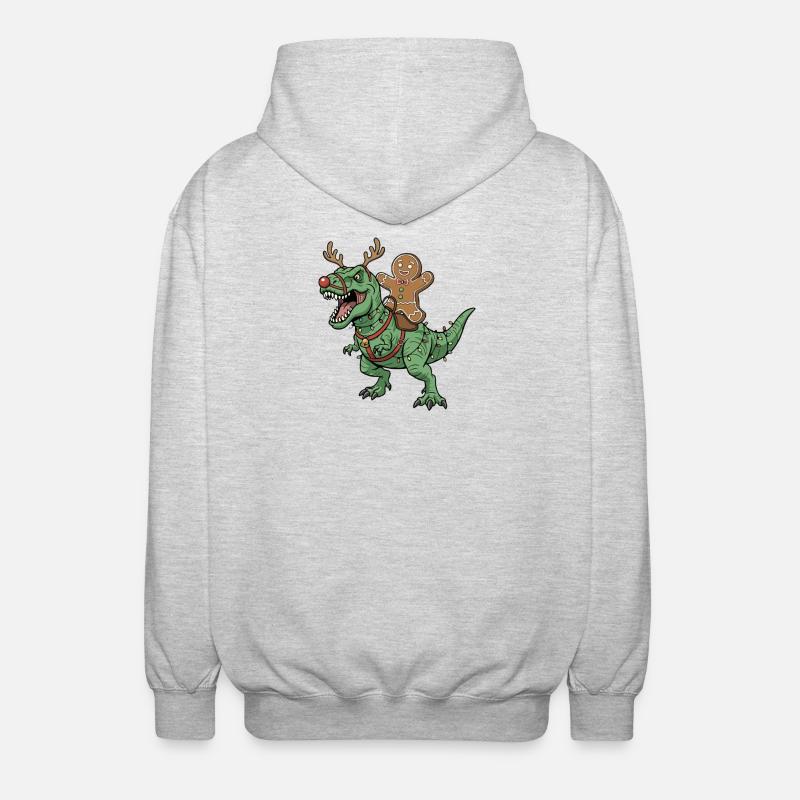 Gingerbread Man Rides T-Rex Christmas Dinosauri - Unisex Hooded Jacket - light heather grey