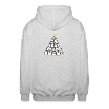 Lustiger Pinguin Weihnachtsbaum Weihnachten Tannen - Unisex Kapuzenjacke - Hellgrau meliert - Hinten - AI Model Male 185 light (185cm)