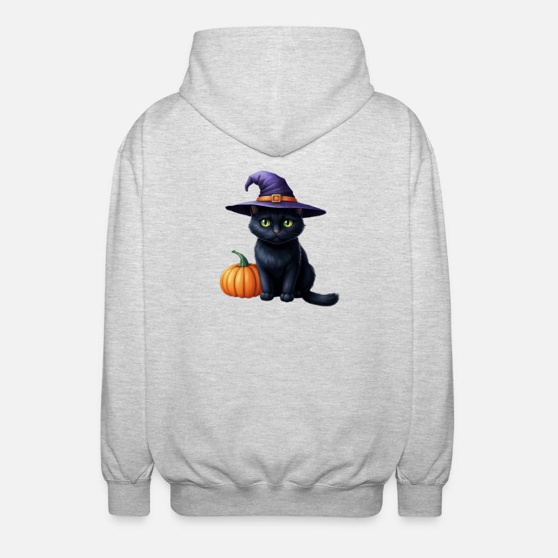 Chat sorcière avec citrouille - Veste à capuche unisexe - gris clair chiné