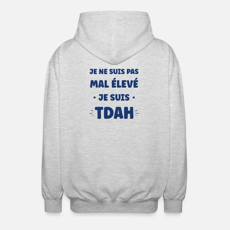 Slogan ADHD Pas Mal Élevé - Veste à capuche unisexe - gris clair chiné