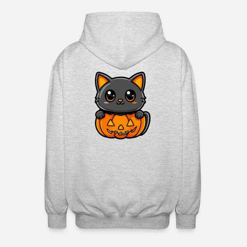 Chat Halloween Chat Bande dessinée - Veste à capuche unisexe - gris clair chiné