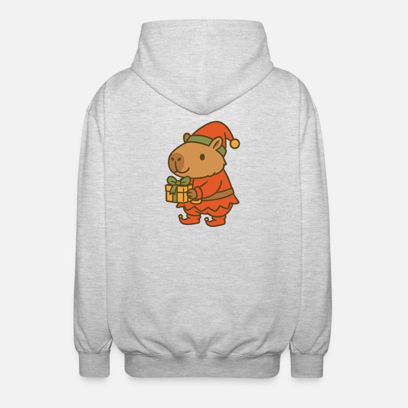 ✨ Weihnachtswichtel Capybara mit Geschenk 🎁 - Unisex Kapuzenjacke - Hellgrau meliert