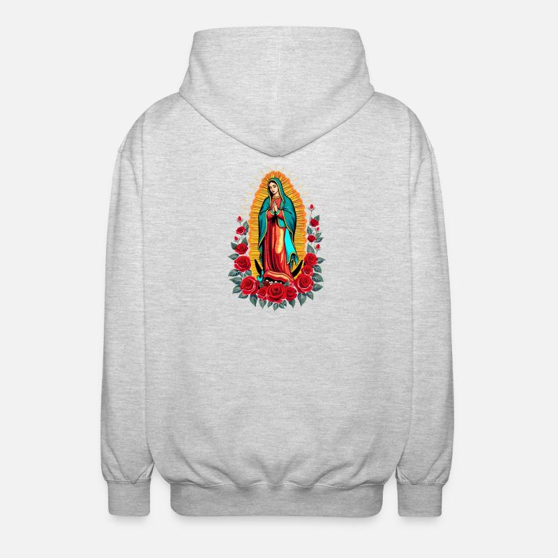 Guadalupe Mary Rosary - Unisex Hooded Jacket - light heather grey