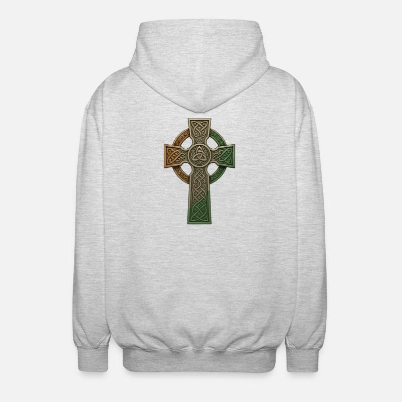 Irish Celtic Cross Knot Pattern - Unisex Hooded Jacket - light heather grey