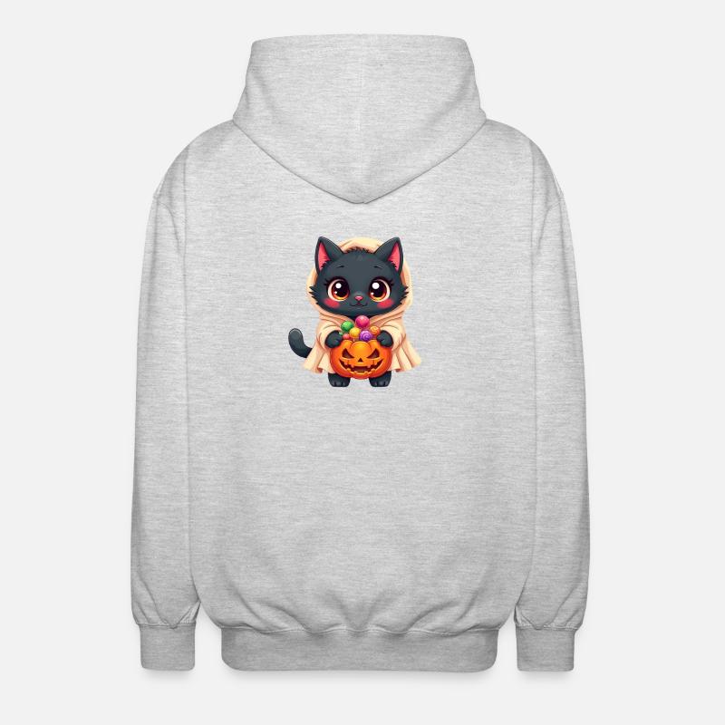Chat d’Halloween avec citrouille d’Halloween - Veste à capuche unisexe - gris clair chiné