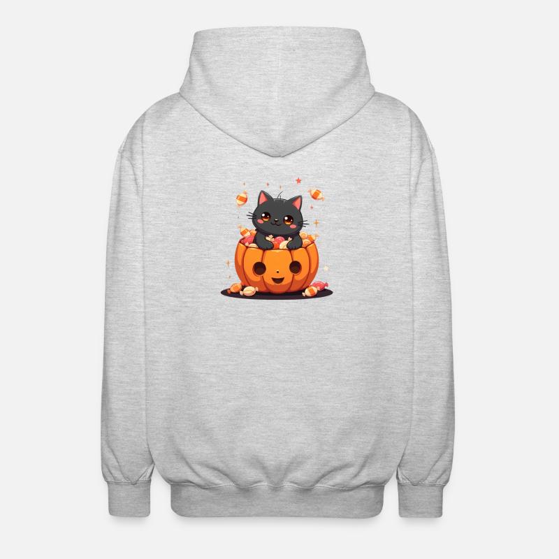 Chat d’Halloween avec citrouille d’Halloween - Veste à capuche unisexe - gris clair chiné