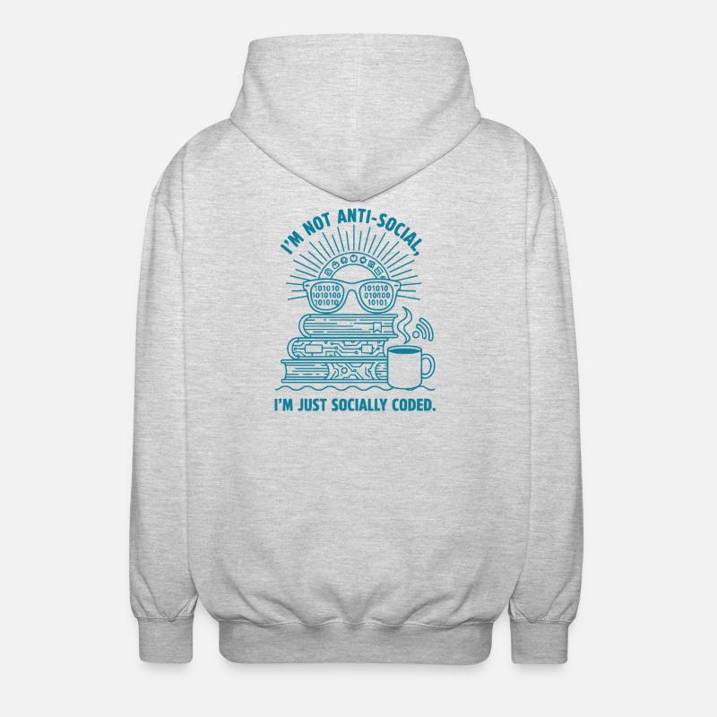 Sozial Codiert: Bücher, Kaffee & Code - Unisex Kapuzenjacke - Hellgrau meliert