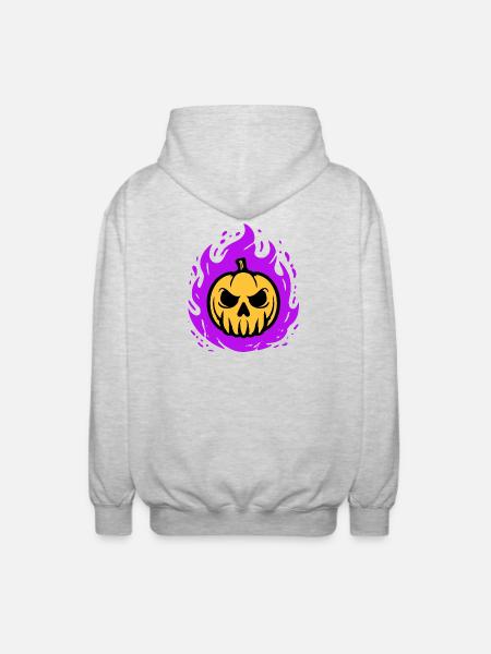 Orange pumpkin with purple flames - Unisex Hooded Jacket - light heather grey