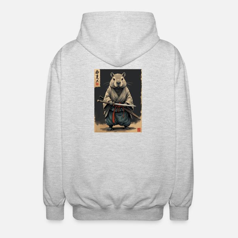 Cappibara-Samurai mit Katana - Unisex Kapuzenjacke - Hellgrau meliert