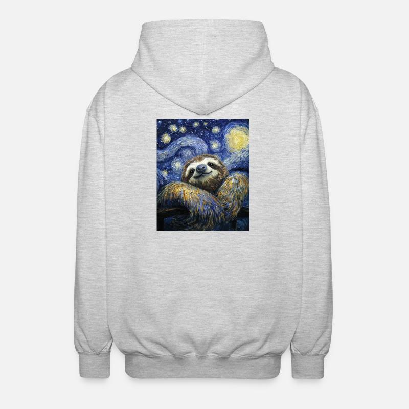 Faultier Van Gogh Style Starry Night - Unisex Kapuzenjacke - Hellgrau meliert