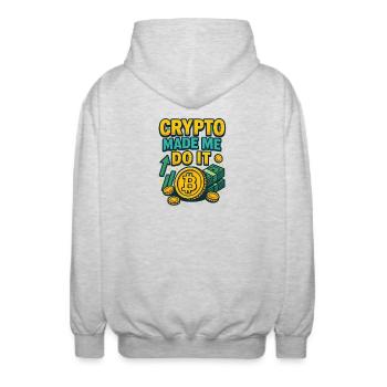 Crypto Made Me Do It Bitcoin, Investing  - Unisex Hooded Jacket - light heather grey - Back - AI Model Male 185 light (185cm)